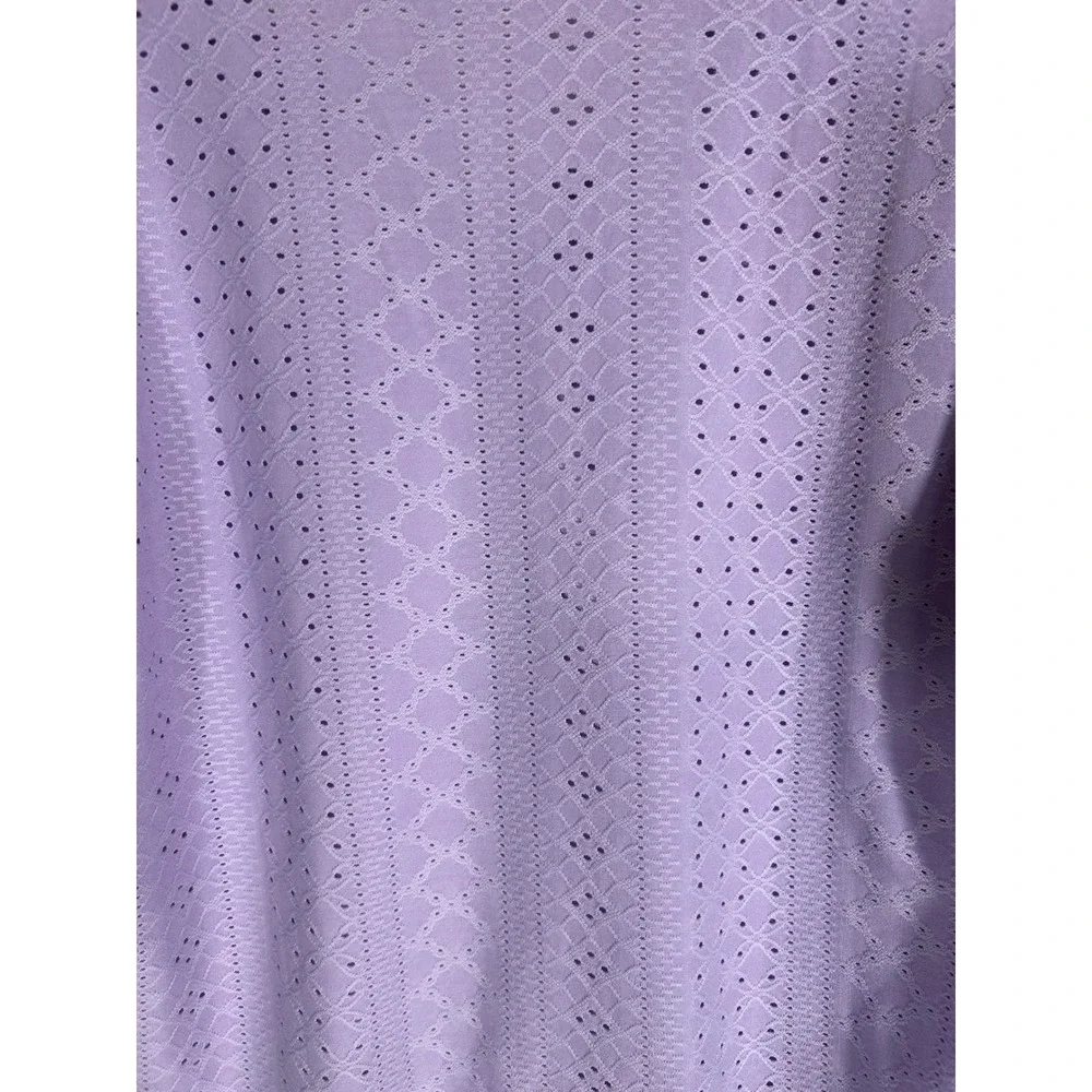 YVH Lavender Purple Eyelet Short Sleeve V-Neck Blouse Top L Puff Sleeve Lined - Picture 7 of 8